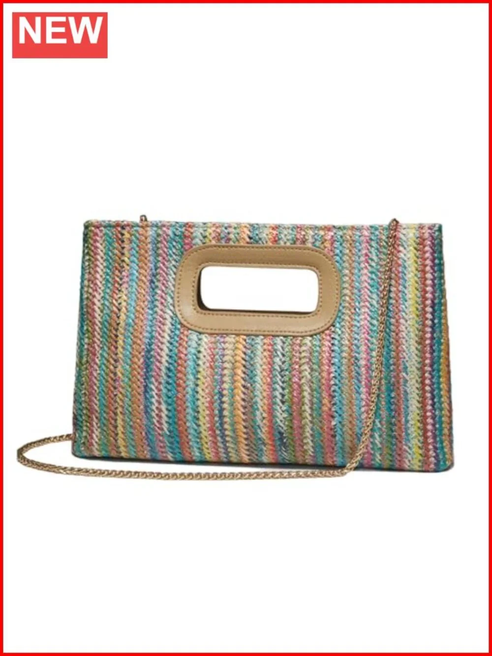 Faux Wicker Raffia Clutch Purse with Crossbody Strap for Women